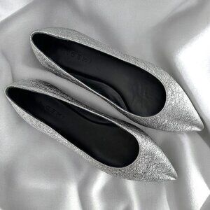 M. Gemi The Esatto Flat in Gunmetal Crinkle Metallic Leather Size 38.5 US 8.5